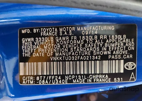 2015 Toyota Yaris z USA, uszkodzony, nr VIN VNKKTUD32FA021342